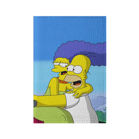 Обложка для паспорта матовая кожа с принтом Гомер и Мардж в Тюмени, натуральная матовая кожа | размер 19,3 х 13,7 см; прозрачные пластиковые крепления | гомер