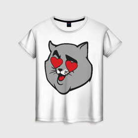 Женская футболка 3D с принтом Влюбленный кот в Тюмени, 100% полиэфир ( синтетическое хлопкоподобное полотно) | прямой крой, круглый вырез горловины, длина до линии бедер | 14 февраля | валентин | кот | любовь | март