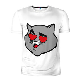 Мужская футболка 3D спортивная с принтом Влюбленный кот в Тюмени, 100% полиэстер с улучшенными характеристиками | приталенный силуэт, круглая горловина, широкие плечи, сужается к линии бедра | 14 февраля | валентин | кот | любовь | март