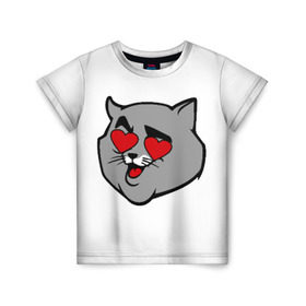 Детская футболка 3D с принтом Влюбленный кот в Тюмени, 100% гипоаллергенный полиэфир | прямой крой, круглый вырез горловины, длина до линии бедер, чуть спущенное плечо, ткань немного тянется | 14 февраля | валентин | кот | любовь | март