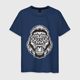 Мужская футболка хлопок с принтом Голова гориллы в Тюмени, 100% хлопок | прямой крой, круглый вырез горловины, длина до линии бедер, слегка спущенное плечо. | 