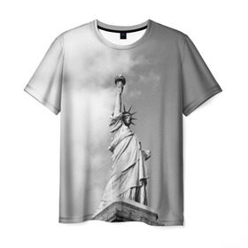 Мужская футболка 3D с принтом Статуя Свободы в Тюмени, 100% полиэфир | прямой крой, круглый вырез горловины, длина до линии бедер | Тематика изображения на принте: америка | нью йорк | статуя свободы | сша | штаты