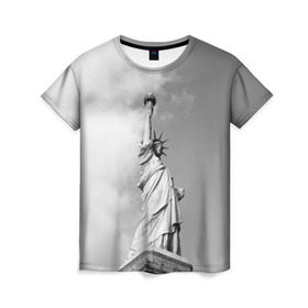 Женская футболка 3D с принтом Статуя Свободы в Тюмени, 100% полиэфир ( синтетическое хлопкоподобное полотно) | прямой крой, круглый вырез горловины, длина до линии бедер | америка | нью йорк | статуя свободы | сша | штаты