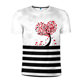Мужская футболка 3D спортивная с принтом Сердца в Тюмени, 100% полиэстер с улучшенными характеристиками | приталенный силуэт, круглая горловина, широкие плечи, сужается к линии бедра | Тематика изображения на принте: весна | дерево | любовь | сердца | цветут | цветы