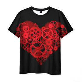 Мужская футболка 3D с принтом Механическое сердце в Тюмени, 100% полиэфир | прямой крой, круглый вырез горловины, длина до линии бедер | контраст | любовь | механическое | сердце | шестеренки