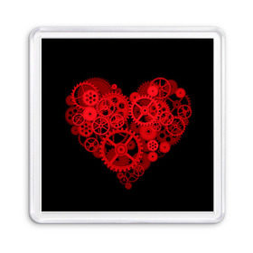 Магнит 55*55 с принтом Механическое сердце в Тюмени, Пластик | Размер: 65*65 мм; Размер печати: 55*55 мм | Тематика изображения на принте: контраст | любовь | механическое | сердце | шестеренки
