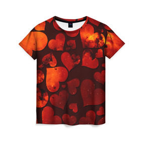 Женская футболка 3D с принтом Космические сердечки в Тюмени, 100% полиэфир ( синтетическое хлопкоподобное полотно) | прямой крой, круглый вырез горловины, длина до линии бедер | 14 февраля | день влюбленных | сердце