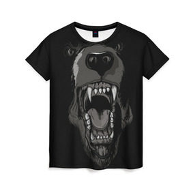 Женская футболка 3D с принтом Grizzly bear в Тюмени, 100% полиэфир ( синтетическое хлопкоподобное полотно) | прямой крой, круглый вырез горловины, длина до линии бедер | bear | балалайка | водка | медведь
