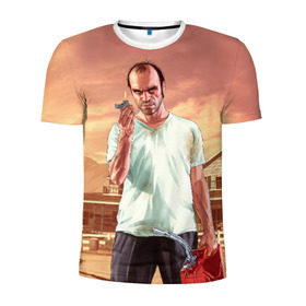 Мужская футболка 3D спортивная с принтом Тревор в Тюмени, 100% полиэстер с улучшенными характеристиками | приталенный силуэт, круглая горловина, широкие плечи, сужается к линии бедра | Тематика изображения на принте: auto | grand | gta | theft | гта