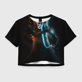Женская футболка 3D укороченная с принтом Razor and shadow fiend в Тюмени, 100% полиэстер | круглая горловина, длина футболки до линии талии, рукава с отворотами | Тематика изображения на принте: dota 2 | razor | shadow fiend | дота 2