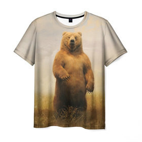 Мужская футболка 3D с принтом Медведь в поле в Тюмени, 100% полиэфир | прямой крой, круглый вырез горловины, длина до линии бедер | Тематика изображения на принте: bear | медведь | одуванчики | русский медведь в чистом русском поле мечта патриотаполе | сено