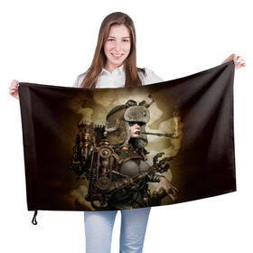 Флаг 3D с принтом Девушка steampunk в Тюмени, 100% полиэстер | плотность ткани — 95 г/м2, размер — 67 х 109 см. Принт наносится с одной стороны | девушка steampunk | киберпанк | очки | шапка