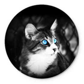 Коврик круглый с принтом Кот в Тюмени, резина и полиэстер | круглая форма, изображение наносится на всю лицевую часть | взгляд | глаза | голубые | кот