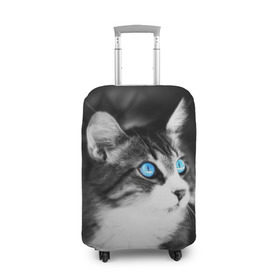 Чехол для чемодана 3D с принтом Кот в Тюмени, 86% полиэфир, 14% спандекс | двустороннее нанесение принта, прорези для ручек и колес | Тематика изображения на принте: взгляд | глаза | голубые | кот