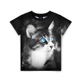 Детская футболка 3D с принтом Кот в Тюмени, 100% гипоаллергенный полиэфир | прямой крой, круглый вырез горловины, длина до линии бедер, чуть спущенное плечо, ткань немного тянется | Тематика изображения на принте: взгляд | глаза | голубые | кот