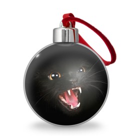 Ёлочный шар с принтом Черный кот в Тюмени, Пластик | Диаметр: 77 мм | глаза | клыки | хищник | черный кон