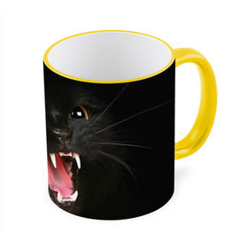 Кружка 3D с принтом Черный кот в Тюмени, керамика | ёмкость 330 мл | глаза | клыки | хищник | черный кон