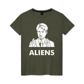 Женская футболка хлопок с принтом Aliens в Тюмени, 100% хлопок | прямой крой, круглый вырез горловины, длина до линии бедер, слегка спущенное плечо | fox | mulder | the x files | малдер | фокс