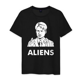 Мужская футболка хлопок с принтом Aliens в Тюмени, 100% хлопок | прямой крой, круглый вырез горловины, длина до линии бедер, слегка спущенное плечо. | fox | mulder | the x files | малдер | фокс