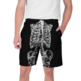 Мужские шорты 3D с принтом Скелет в Тюмени,  полиэстер 100% | прямой крой, два кармана без застежек по бокам. Мягкая трикотажная резинка на поясе, внутри которой широкие завязки. Длина чуть выше колен | Тематика изображения на принте: скелет