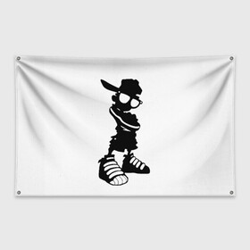 Флаг-баннер с принтом Пацанчик в Тюмени, 100% полиэстер | размер 67 х 109 см, плотность ткани — 95 г/м2; по краям флага есть четыре люверса для крепления | кепка | крутой | очки | парень | пацан | силуэт | хип | хоп