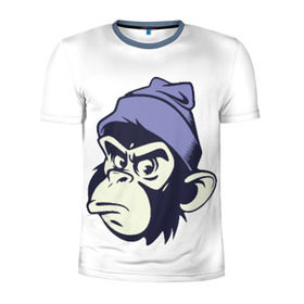 Мужская футболка 3D спортивная с принтом Обезьяна в шапке в Тюмени, 100% полиэстер с улучшенными характеристиками | приталенный силуэт, круглая горловина, широкие плечи, сужается к линии бедра | мода | обезьяна | хипстер | шапка