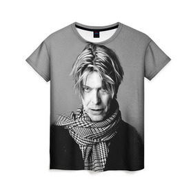 Женская футболка 3D с принтом Дэвид Боуи в Тюмени, 100% полиэфир ( синтетическое хлопкоподобное полотно) | прямой крой, круглый вырез горловины, длина до линии бедер | bowie | david | боуи | дэвид | музыкант | певец | рок