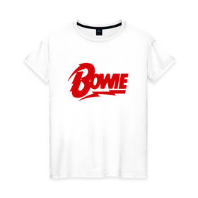 Женская футболка хлопок с принтом Bowie надпись в Тюмени, 100% хлопок | прямой крой, круглый вырез горловины, длина до линии бедер, слегка спущенное плечо | bowie | david | боуи | дэвид | музыкант | певец | рок