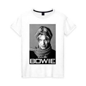 Женская футболка хлопок с принтом Легендарный Боуи в Тюмени, 100% хлопок | прямой крой, круглый вырез горловины, длина до линии бедер, слегка спущенное плечо | bowie | david | боуи | дэвид | музыкант | певец | рок