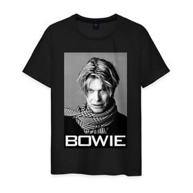 Мужская футболка хлопок с принтом Легендарный Боуи в Тюмени, 100% хлопок | прямой крой, круглый вырез горловины, длина до линии бедер, слегка спущенное плечо. | bowie | david | боуи | дэвид | музыкант | певец | рок