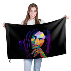 Флаг 3D с принтом Боб Марли в Тюмени, 100% полиэстер | плотность ткани — 95 г/м2, размер — 67 х 109 см. Принт наносится с одной стороны | bob marley | боб марли | поп арт | регги