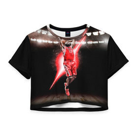Женская футболка 3D укороченная с принтом Бросок в Тюмени, 100% полиэстер | круглая горловина, длина футболки до линии талии, рукава с отворотами | basketball | nba | баскет | баскетбол | баскетбольный | нба | спорт