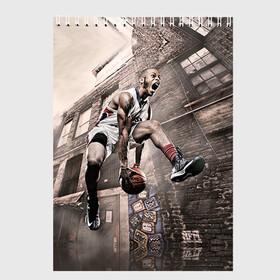 Скетчбук с принтом Баскетбол город в Тюмени, 100% бумага
 | 48 листов, плотность листов — 100 г/м2, плотность картонной обложки — 250 г/м2. Листы скреплены сверху удобной пружинной спиралью | basketball | nba | баскетбольный | нба