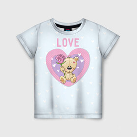 Детская футболка 3D с принтом Мишка love в Тюмени, 100% гипоаллергенный полиэфир | прямой крой, круглый вырез горловины, длина до линии бедер, чуть спущенное плечо, ткань немного тянется | 14 февраля | love | влюбленный | день святого валентина | любовь | милый | мишка | романтика | сердце