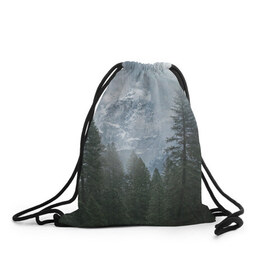 Рюкзак-мешок 3D с принтом лес в Тюмени, 100% полиэстер | плотность ткани — 200 г/м2, размер — 35 х 45 см; лямки — толстые шнурки, застежка на шнуровке, без карманов и подкладки | лес | мгла | мрачность | темнота | туман