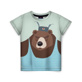 Детская футболка 3D с принтом Русский медведь в Тюмени, 100% гипоаллергенный полиэфир | прямой крой, круглый вырез горловины, длина до линии бедер, чуть спущенное плечо, ткань немного тянется | 23 февраля | армия | медведь | мишка | подарок парню | россия | рф | солдат | флот | я русский