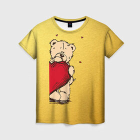 Женская футболка 3D с принтом Медведи а в Тюмени, 100% полиэфир ( синтетическое хлопкоподобное полотно) | прямой крой, круглый вырез горловины, длина до линии бедер | 14 февраля | heart | love | влюбленные | день святого валентина | лав | любовь | пара | подарок | сердечки | сердце