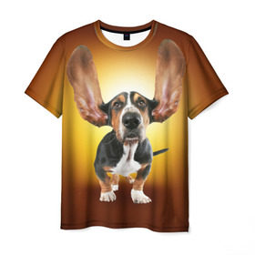 Мужская футболка 3D с принтом Бассетхаунд в Тюмени, 100% полиэфир | прямой крой, круглый вырез горловины, длина до линии бедер | бассетхаунд | ветер | музыка | наушники | собака | уши