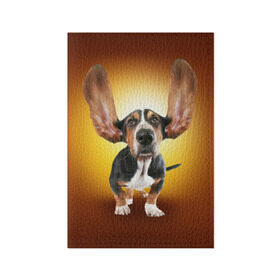 Обложка для паспорта матовая кожа с принтом Бассетхаунд в Тюмени, натуральная матовая кожа | размер 19,3 х 13,7 см; прозрачные пластиковые крепления | Тематика изображения на принте: бассетхаунд | ветер | музыка | наушники | собака | уши