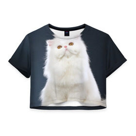 Женская футболка 3D укороченная с принтом Кот в Тюмени, 100% полиэстер | круглая горловина, длина футболки до линии талии, рукава с отворотами | домашняя | животное | кот | котэ | кошка