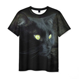 Мужская футболка 3D с принтом Черный в Тюмени, 100% полиэфир | прямой крой, круглый вырез горловины, длина до линии бедер | домашняя | животное | кот | котэ | кошка | черный