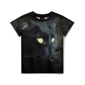 Детская футболка 3D с принтом Черный в Тюмени, 100% гипоаллергенный полиэфир | прямой крой, круглый вырез горловины, длина до линии бедер, чуть спущенное плечо, ткань немного тянется | домашняя | животное | кот | котэ | кошка | черный