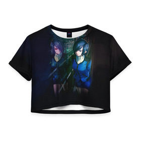 Женская футболка 3D укороченная с принтом Токийский Гуль в Тюмени, 100% полиэстер | круглая горловина, длина футболки до линии талии, рукава с отворотами | anime | ghoul | tokyo | tokyo ghoul | гуль