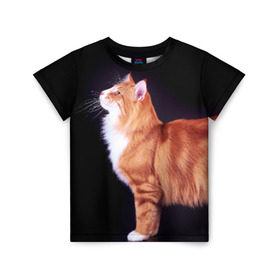 Детская футболка 3D с принтом Рыжий кот в Тюмени, 100% гипоаллергенный полиэфир | прямой крой, круглый вырез горловины, длина до линии бедер, чуть спущенное плечо, ткань немного тянется | домашняя | животное | кот | котэ | кошка | рыжая