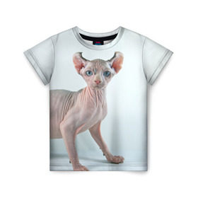 Детская футболка 3D с принтом Сфинкс в Тюмени, 100% гипоаллергенный полиэфир | прямой крой, круглый вырез горловины, длина до линии бедер, чуть спущенное плечо, ткань немного тянется | Тематика изображения на принте: домашняя | животное | кот | котэ | кошка | сфинкс