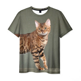 Мужская футболка 3D с принтом Бенгальский кот в Тюмени, 100% полиэфир | прямой крой, круглый вырез горловины, длина до линии бедер | Тематика изображения на принте: бенгальский | домашняя | животное | кот | котэ | кошка