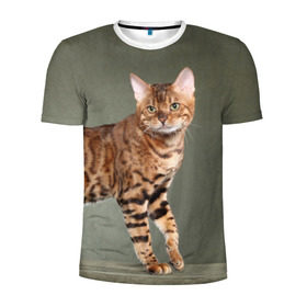 Мужская футболка 3D спортивная с принтом Бенгальский кот в Тюмени, 100% полиэстер с улучшенными характеристиками | приталенный силуэт, круглая горловина, широкие плечи, сужается к линии бедра | бенгальский | домашняя | животное | кот | котэ | кошка