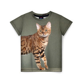 Детская футболка 3D с принтом Бенгальский кот в Тюмени, 100% гипоаллергенный полиэфир | прямой крой, круглый вырез горловины, длина до линии бедер, чуть спущенное плечо, ткань немного тянется | бенгальский | домашняя | животное | кот | котэ | кошка