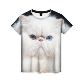 Женская футболка 3D с принтом Персидский кот в Тюмени, 100% полиэфир ( синтетическое хлопкоподобное полотно) | прямой крой, круглый вырез горловины, длина до линии бедер | домашняя | животное | кот | котэ | кошка | персидский