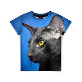 Детская футболка 3D с принтом Черный кот в Тюмени, 100% гипоаллергенный полиэфир | прямой крой, круглый вырез горловины, длина до линии бедер, чуть спущенное плечо, ткань немного тянется | домашняя | животное | кот | котэ | кошка | черный